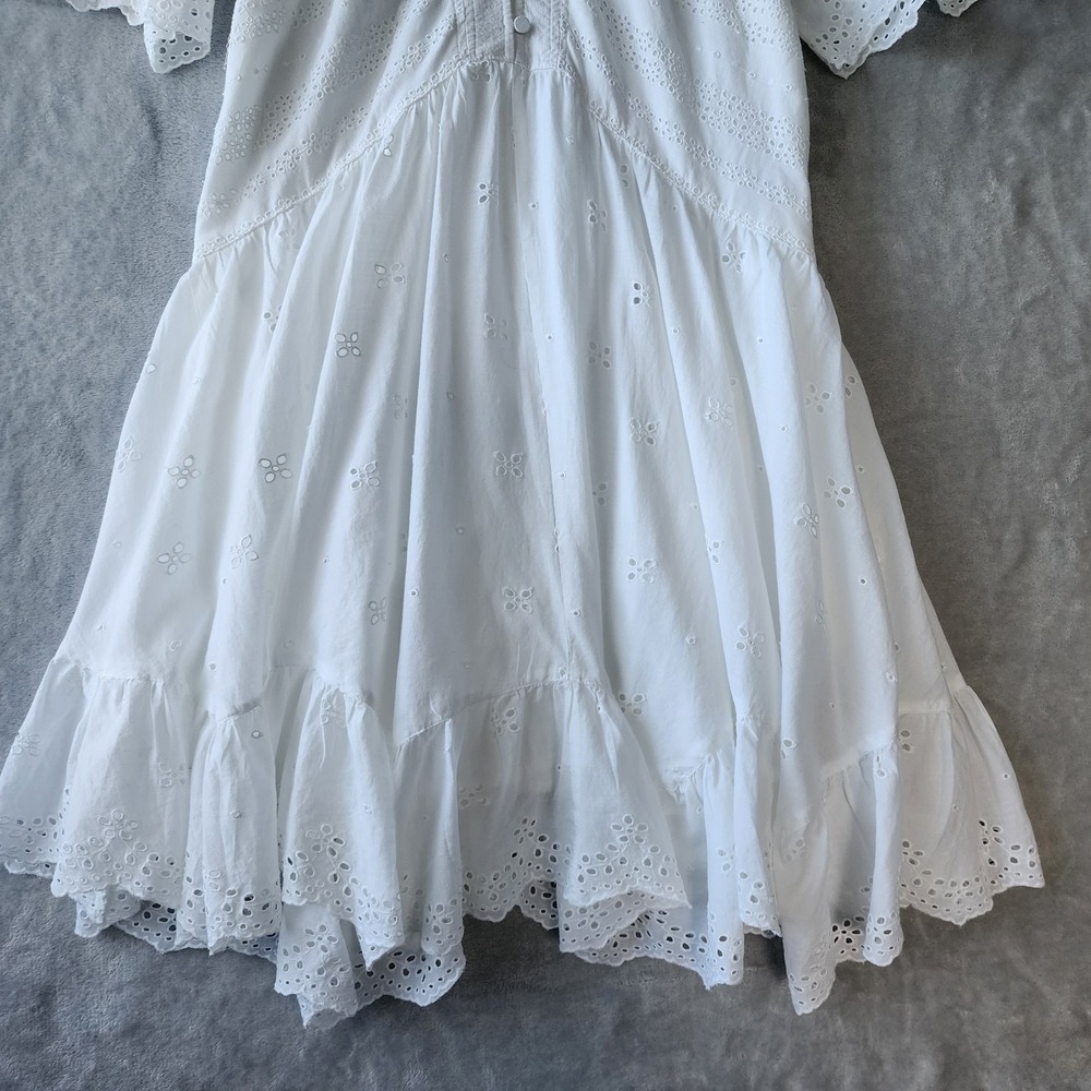 Madewell Dress Size 8 Eyelet Lace Flutter White Cotton Pockets Voile Mini NWT - Picture 5 of 12
